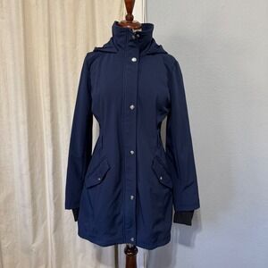 Jessica Simpson Women Navy Blue‎ Softshell Hooded Rain Coat Cozy Jacket M